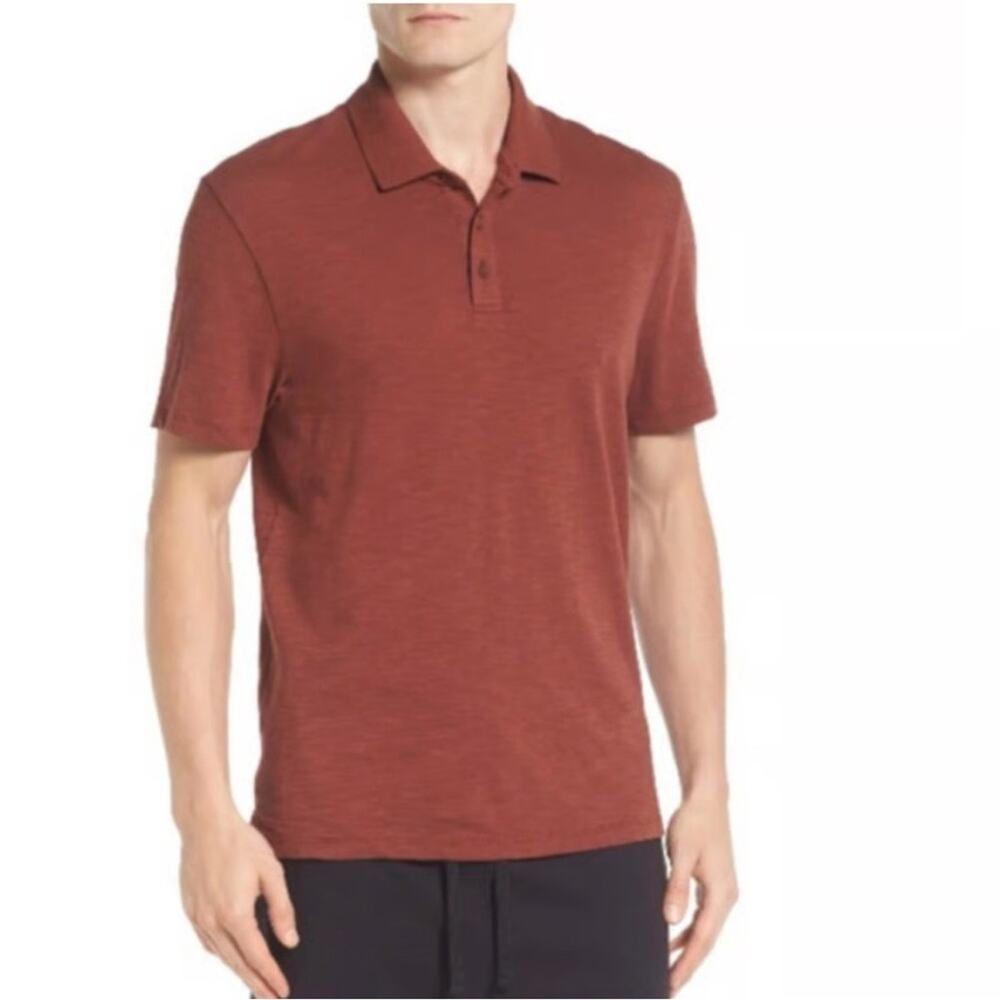Vince Men’s 100% Cotton Rust Burnt Orange Polo Short Sleeve Shirt Size Medium